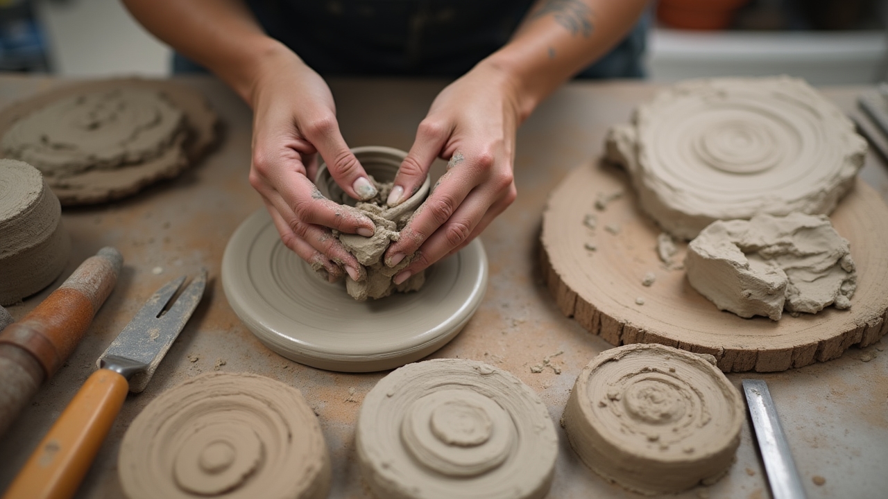 Подготовка глины в мастерской
